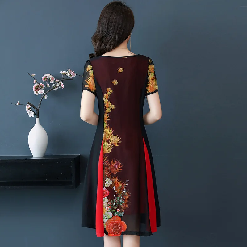 Элегантное шифоновое платье с принтом для женщин на лето 2019 платья средней длины