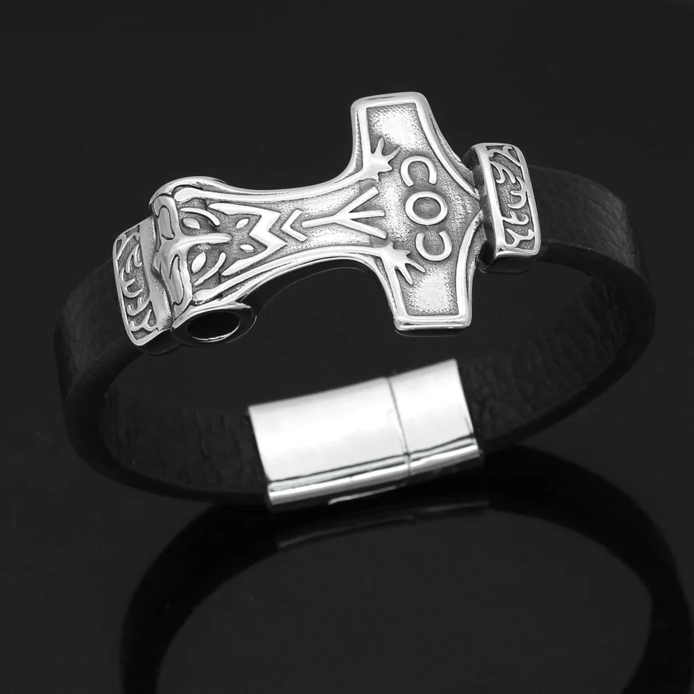 Скандинавский Викинг браслет из нержавеющей стали odin rune thor hammer Mjolnir с подарочной