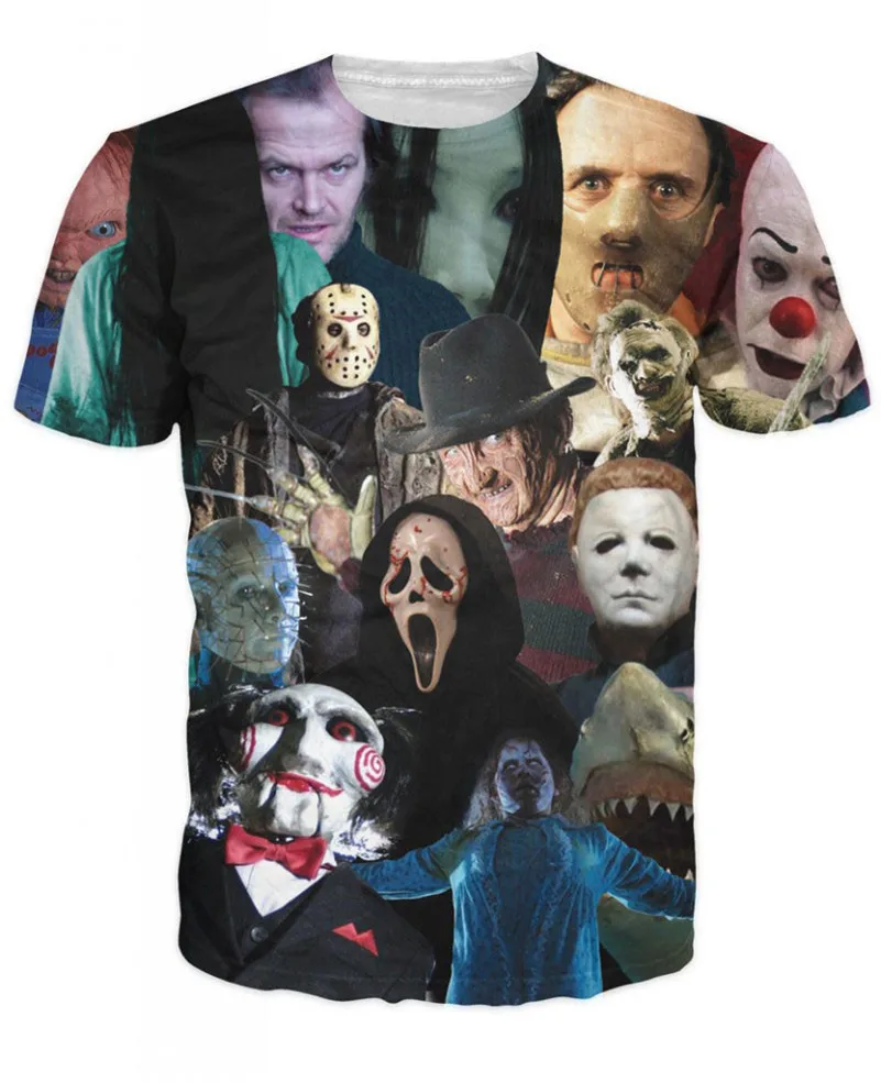 New Fashion Harajuku Creative pattern fashion t shirts Men/Women horror movie killer role Print 3d shirt plus size XXL | Мужская одежда