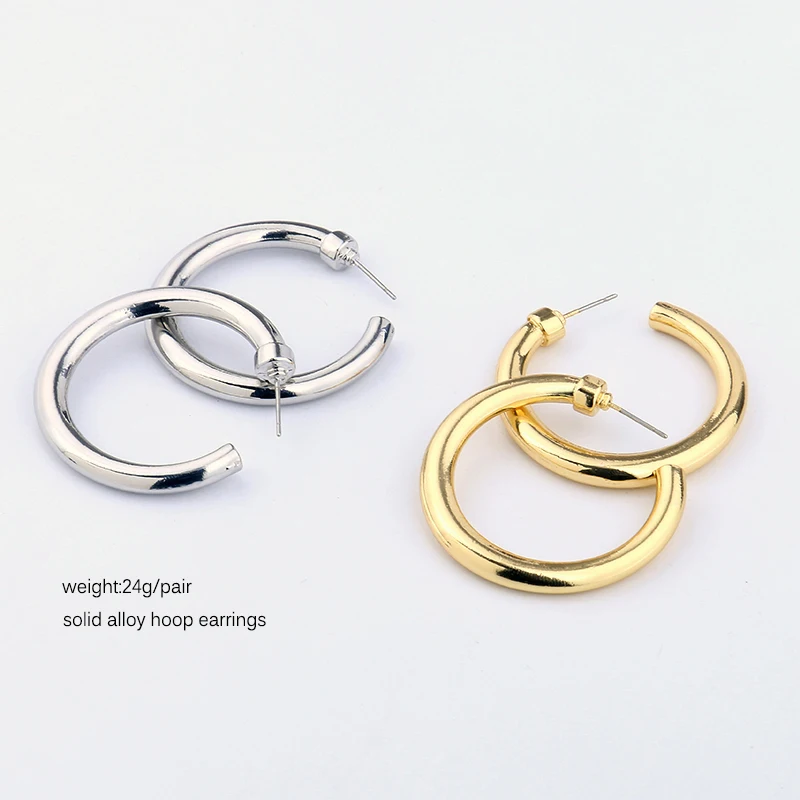 Женские серьги кольца Peri'sBox золотистые/серебристый цвет открытый простые