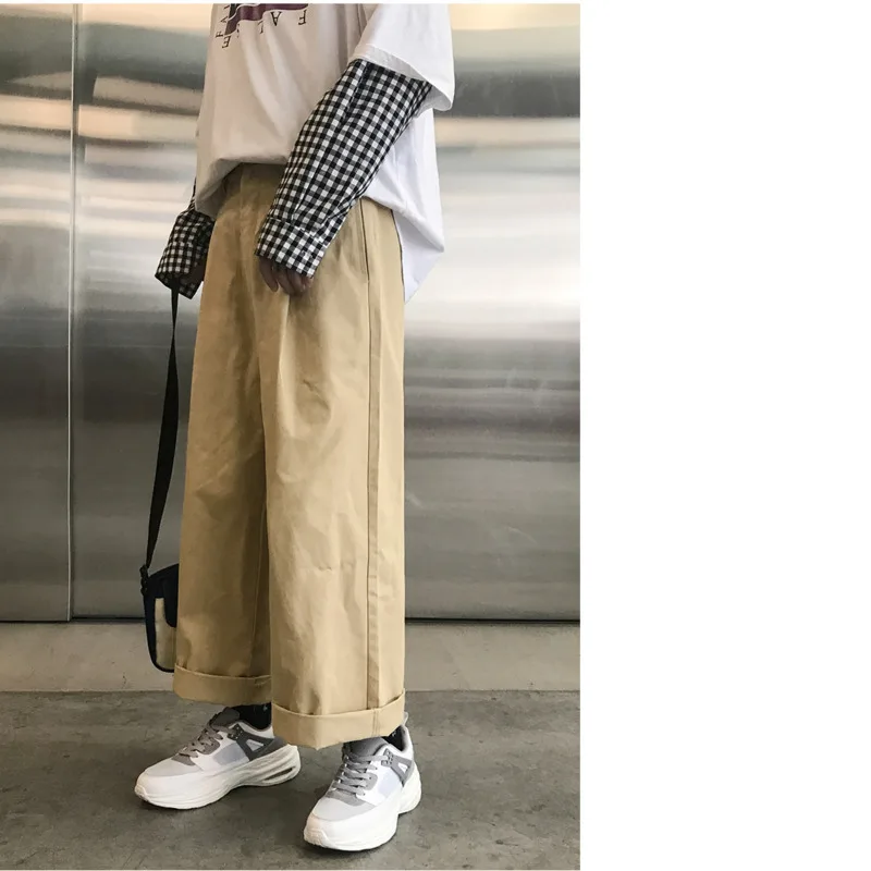 2018 весна и осень мужские новые ретро однотонные широкие брюки модные Молодежные