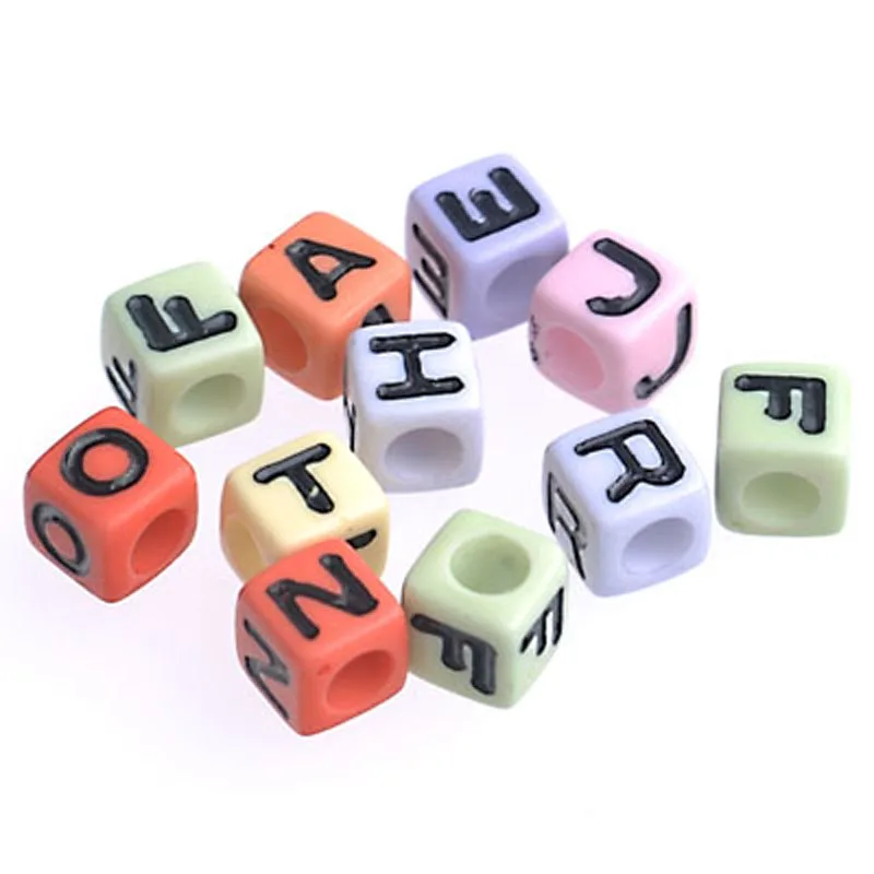 

Loose beads 7mm alphabet cubic beads colorful base with black letter sold of 900pcs