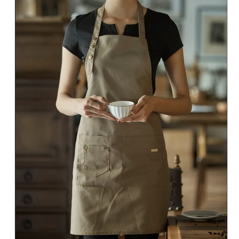 Khaki Canvas Waist Брезентовый черный джинсовый фартук бариста бармен Бейкер питание Униформа ресторан Бистро официант официантка флорист рабочая одежда D47 - Цвет: Khaki Canvas Waist