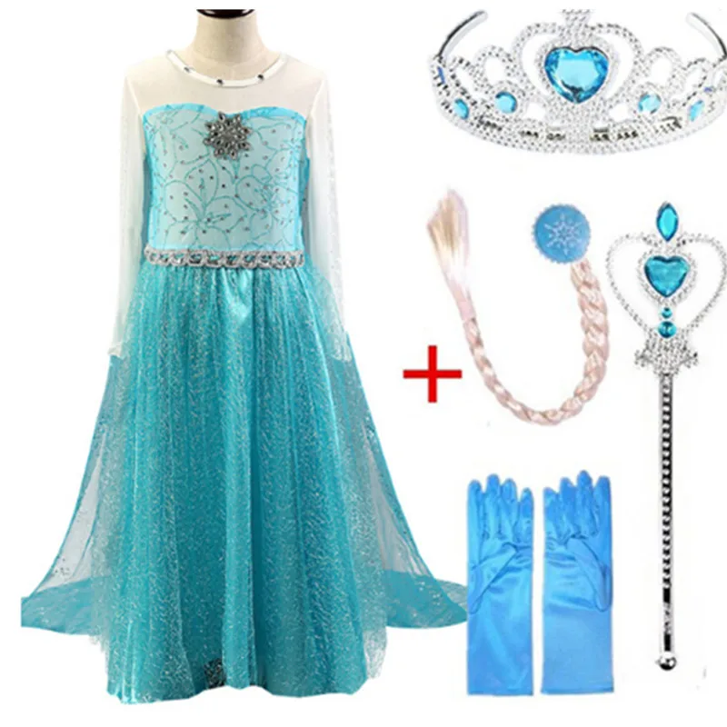 2018 Anna Elsa Dress for Girl Princess Part Cosplay Costume With Crown Wig Set Halloween Up | Детская одежда и обувь