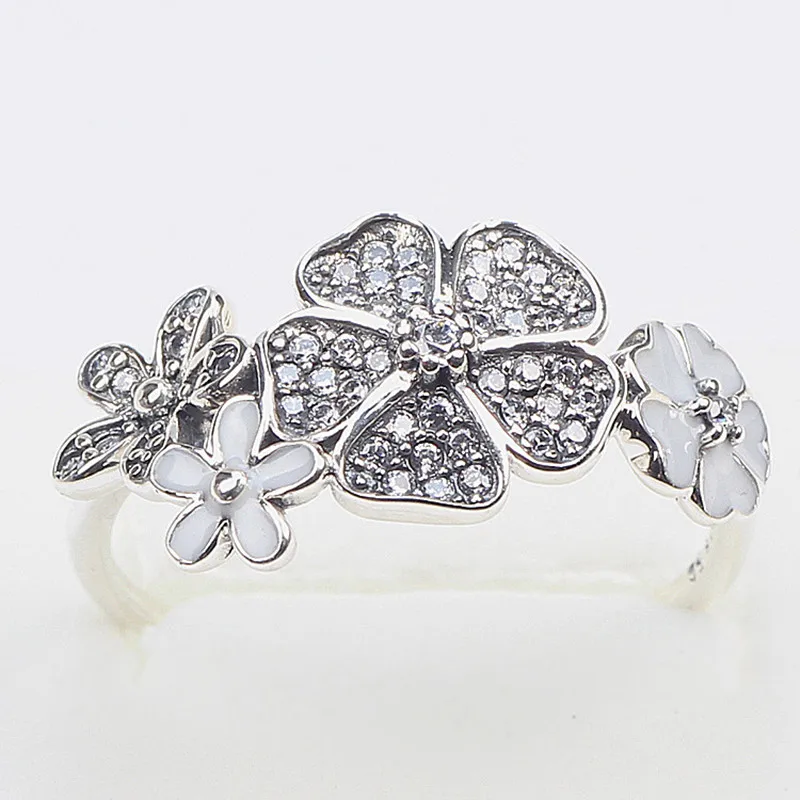 CC S925 Серебряные кольца для женщин Вишневый цвет маленькая Маргаритка дамы Bijoux