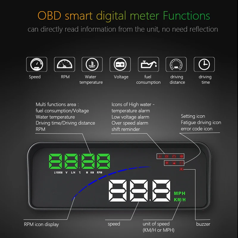 Car Auto 5.5 inch HUD Head Up Display OBD2 KMH/MPH Speeding Warning Fuel Consumption | Автомобили и мотоциклы