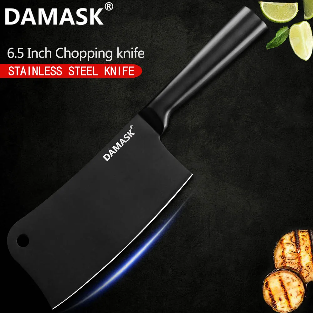 6.5 inch Chopping Дамасский Набор ножей шеф-повара 4Cr14mov ножи из нержавеющей стали Кливер Santoku Универсальный высокопрочный черный кухонный нож инструменты для приготовления пищи - Цвет: 6.5 inch Chopping