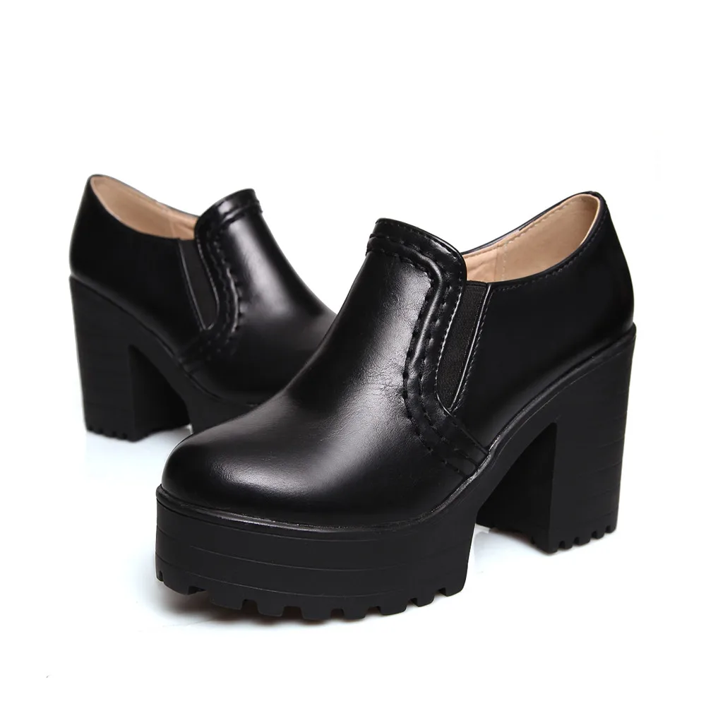 Женские туфли на платформе с круглым носком квадратном каблуке|women high heel shoes|high