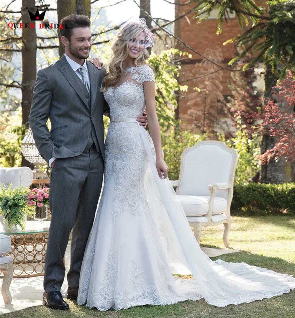 Индивидуальный заказ Русалка короткий рукав Тюль Кружева Аппликации Бисер