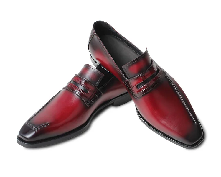 VIKEDUO Casual Burgundy Loafers Shoes For Men Genuine Leather Handmade Patina Men's Shoes Wedding Office Driving Footwear Zapato