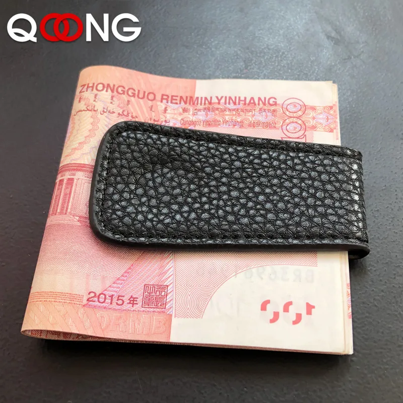 QOONG мужской кожаный магнитный зажим для денег тонкий мини кошелек купюр женские