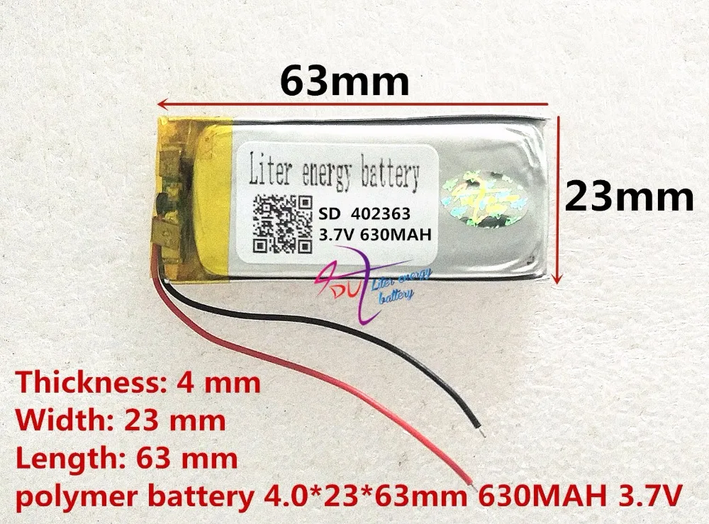 Лучшая батарея бренда 3 7 V литий-полимерный 402363 042363 MP3 рекордер MP4 Bluetooth стерео 630MAH |