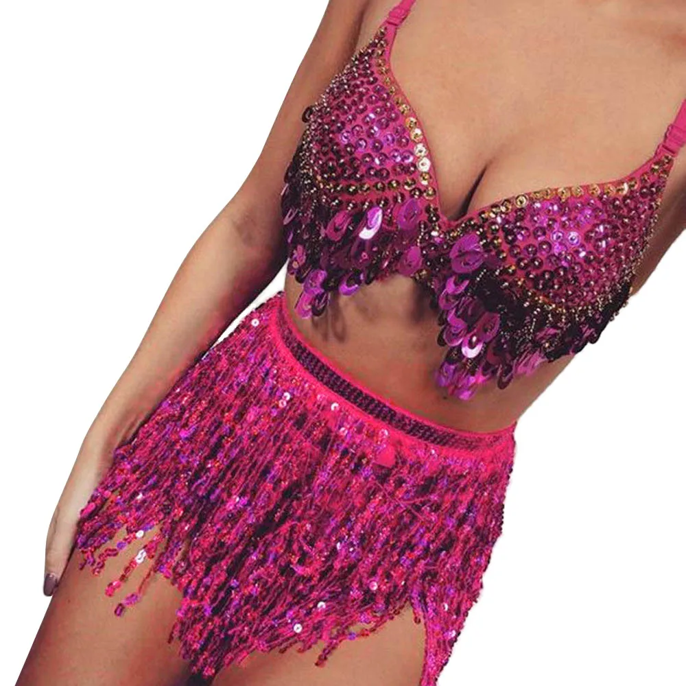 Hot Pink Хит лета, модные женские юбки с блестками, Befree Vestidos, костюм для танца живота, юбка с кисточками, Клубная мини-юбка, элегантная - Цвет: Hot Pink