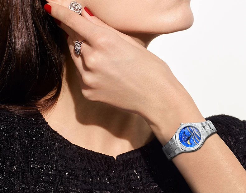 Reef Tiger/RT модные женские часы бриллианты полностью из нержавеющей стали Moon Phase часы водонепроницаемые RGA1524