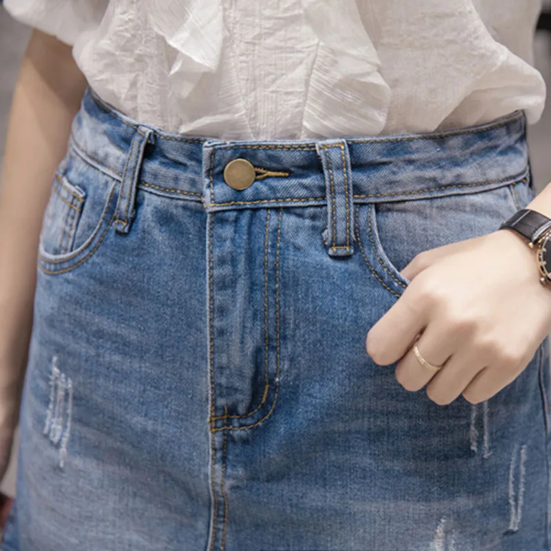 Джинсовая юбка Skort Весна и лето Стиль 2019 Женская с дырками Faldas мини для девочек