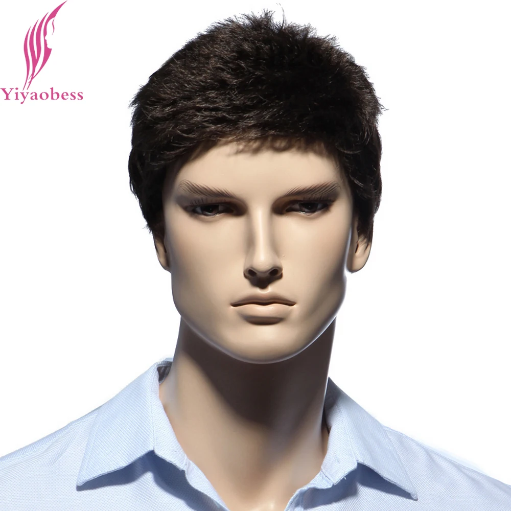 Yiyaobess 6inch Dark Brown Short Mens Hair Wig For White Men Heat Resistant Synthetic Natural Wigs | Шиньоны и парики