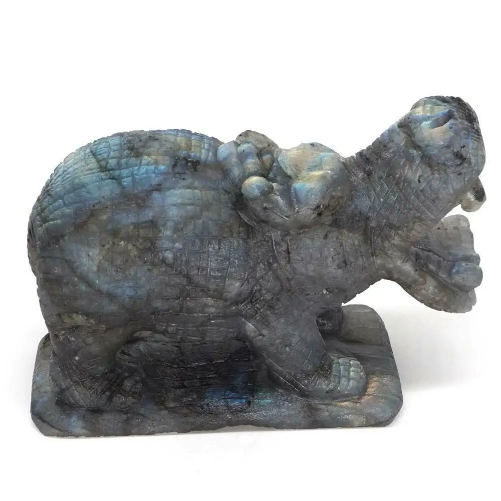 

Hippopotamus Figurine Natural Gmestone Labradorite Crystal Healing Decor 4.56"