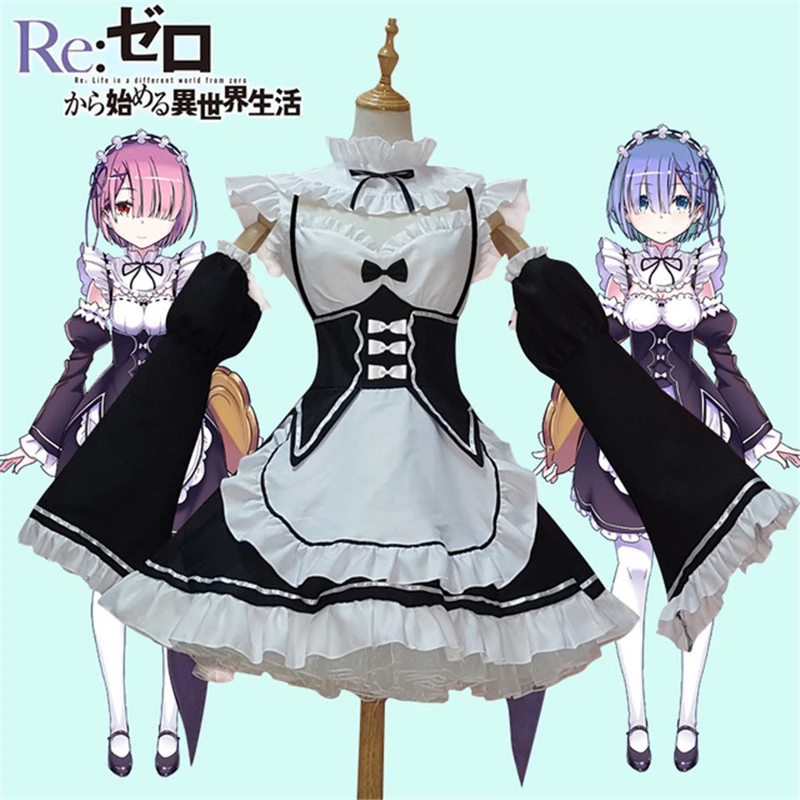 

Высококачественный костюм для косплея РЭМ и рем «Re Zero Start Life in other World», униформа японской горничной, платье на Хэллоуин