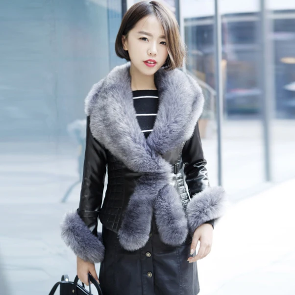 Женская короткая куртка из искусственной кожи с меховым воротником|women faux leather