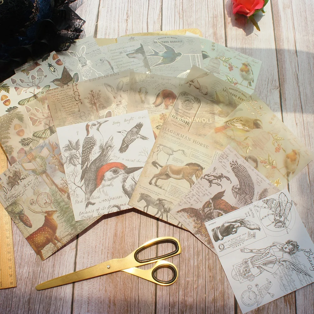 

15 Sheets DIY 15 Style 13*13cm Gold Forest Deer Butterfly Bird Fox Design Craft Paper Scrapbooking Creative Paper Gift Use
