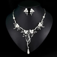 1 set new necklace earrings ear stud imitation pearl floral bride bridal jewelry for women