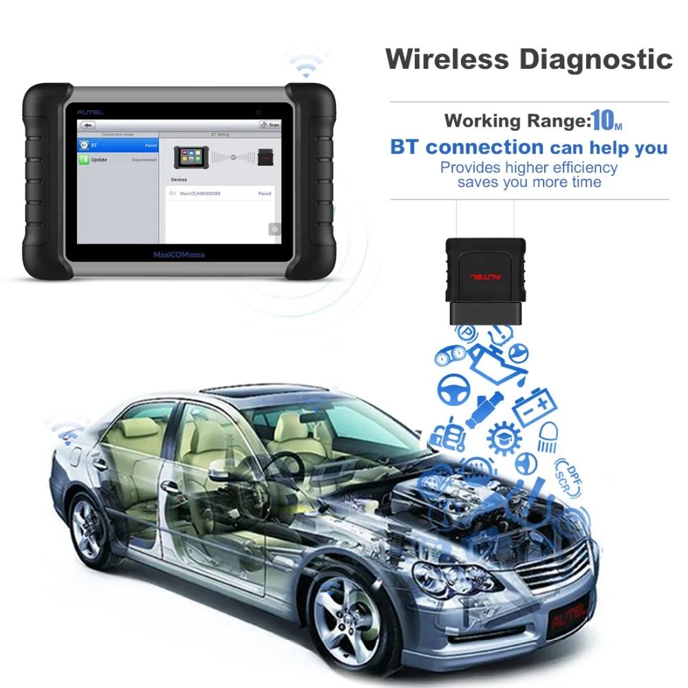 Autel MaxiCOM MK808BT OBD2 автомобильный диагностический инструмент сканер для автомобилей Авто ECU программист ключ OBD2 разъем автомобильные инструменты для стетоскопа