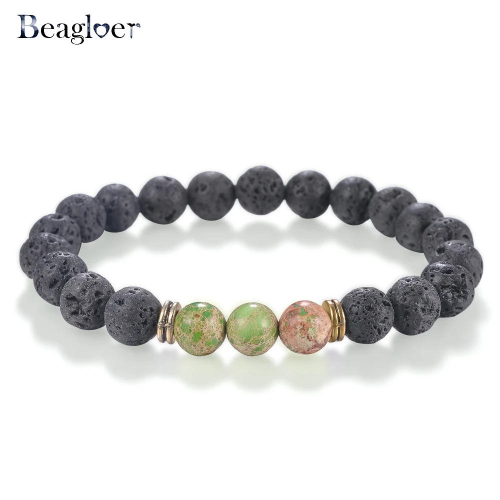 Beagloer Fashion Stone Beads Bracelet Men Strand Bracelets For Women Handmade Jewelry Charm Cuff Wristband Adjustable | Украшения и