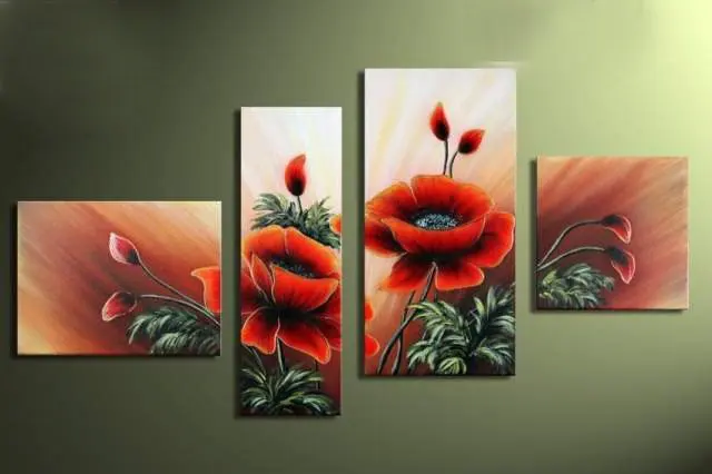 

hand-painted wall art summer green leaves flowers home decoration abstract Landscape oil painting on canvas 4pcs/set mixorde