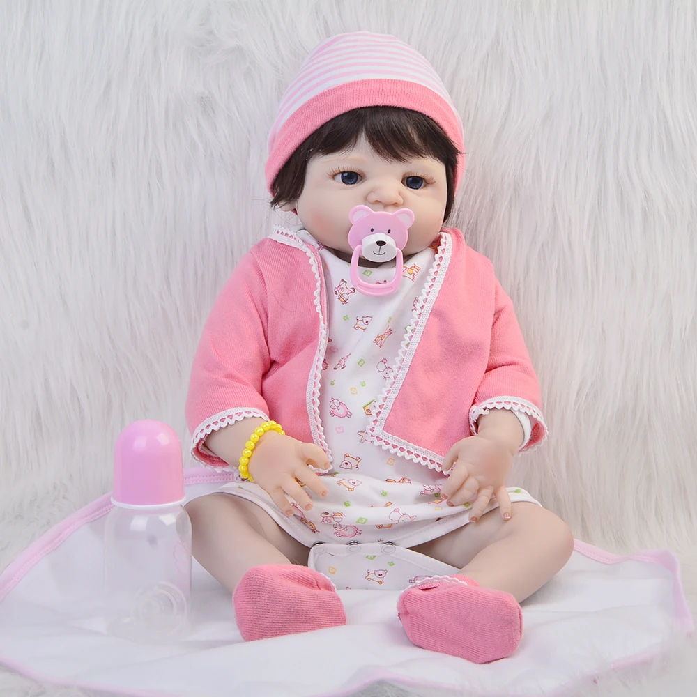 

23'' Full Silicone Reborn Baby Girl Dolls Fashion fake baby Newborn Doll Bebes Reborn bonecas Kids Children's Gifts