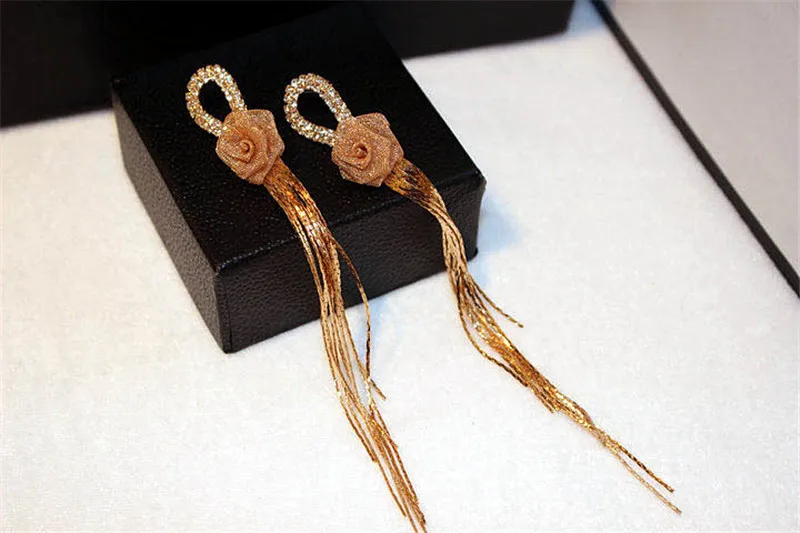 Массивные длинные серьги с кисточками и кристаллами в виде цветка для женщин Bijoxu