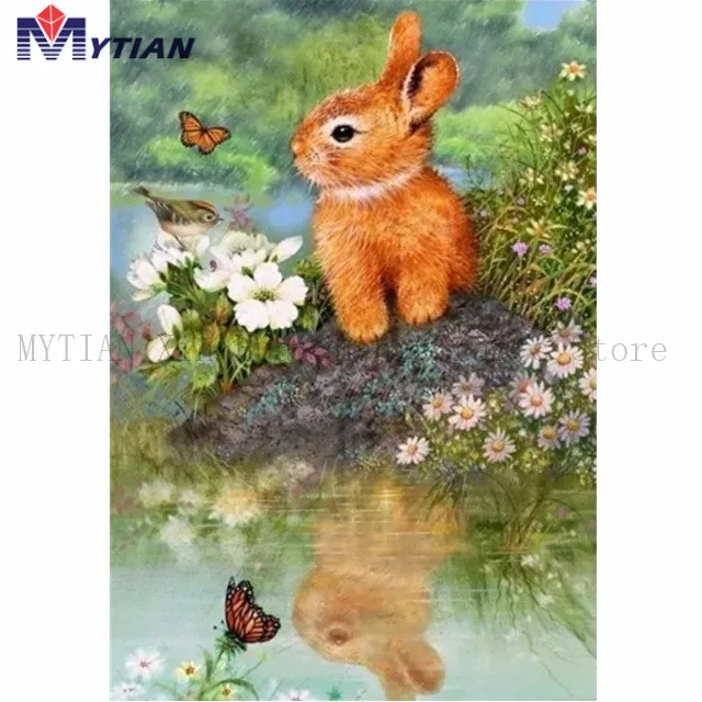 

MYTIAN 5D алмазная живопись своими руками, Пасхальный кролик, птица, цветы, набор для алмазной вышивки, полная мозаика, настенная наклейка, Декор