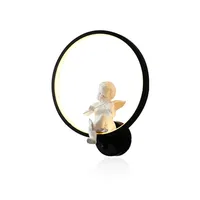 GZMJ Wonderland Modern Wall Lamps Black White Round Wall Lights Acrylic Decorative Wall Lights for Bedroom Angel Play the Guitar
