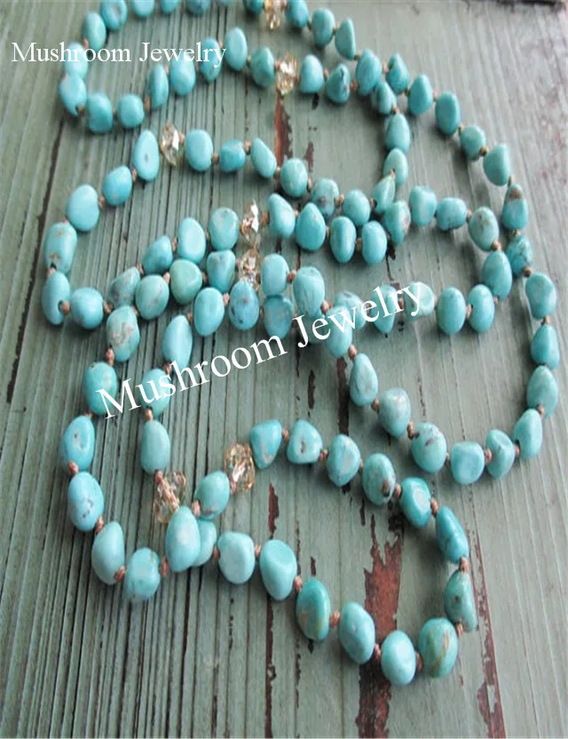 long Boho Chic Hand Knotted Turquoises Nugget Beads Wrap Necklace | Украшения и аксессуары