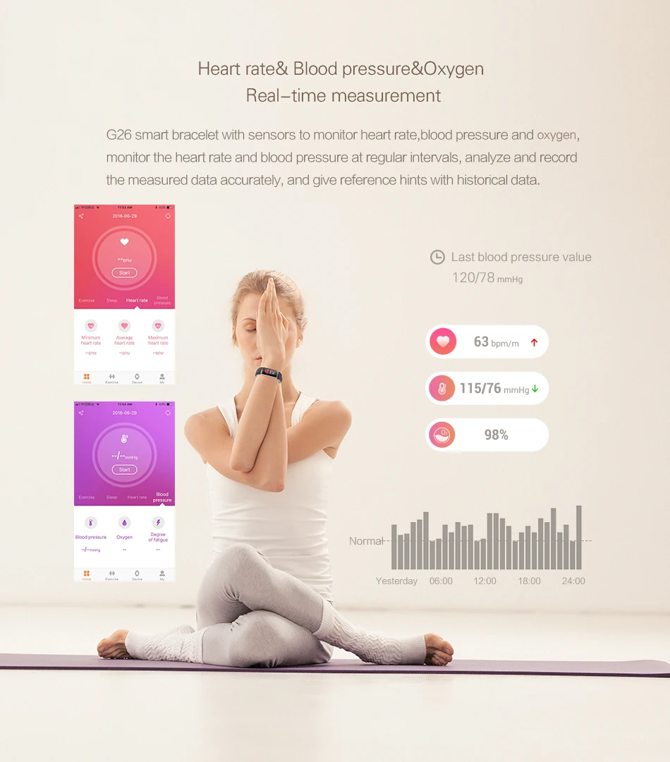 G26 фитнес браслет пульсометр кровяное давление Смарт часы для мужчин смарт