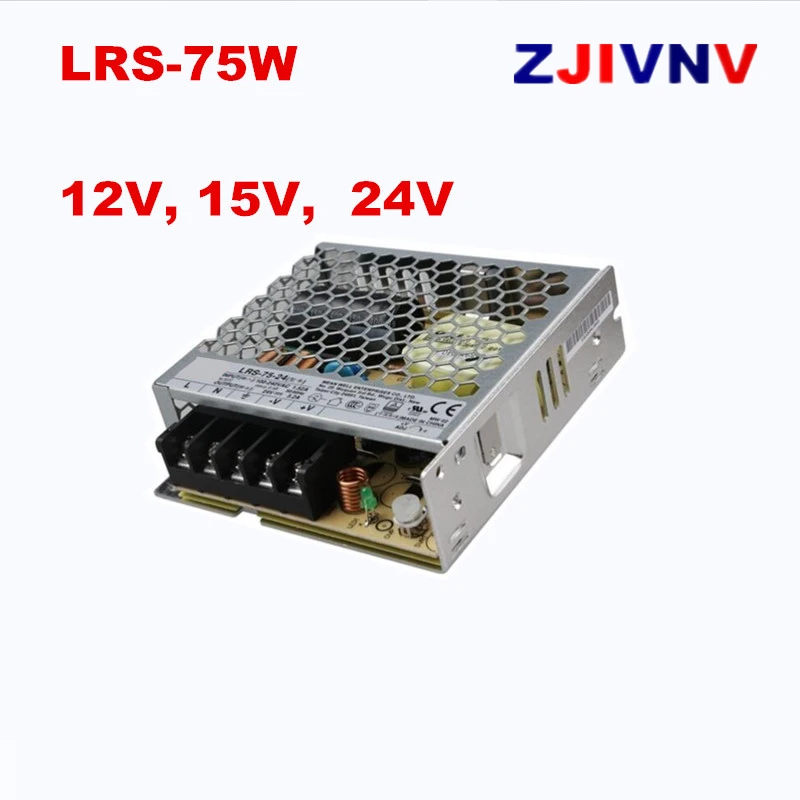 ZJIVNV LRS-75-15 15В 5А, LRS-75-12 12В постоянного тока 6А Один выход импульсный источник питания 75 Вт 3.4A 24 В AC-DC SMPS