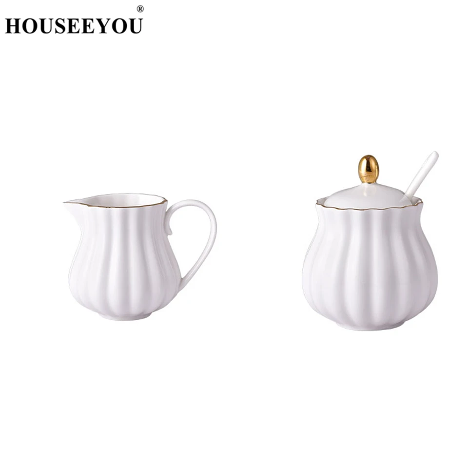 White HOUSEEYOU 2 шт./компл. Европейский кувшин для сливок и сахара горшок молочное отделение шар Конфеты Jar Контейнер Высокое качество Керамика Чай Кофе столовая посуда - Цвет: White