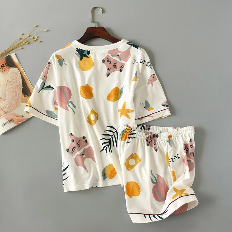 Пижамный комплект для женщин милый пижамный из 2 предметов с принтом и коротким