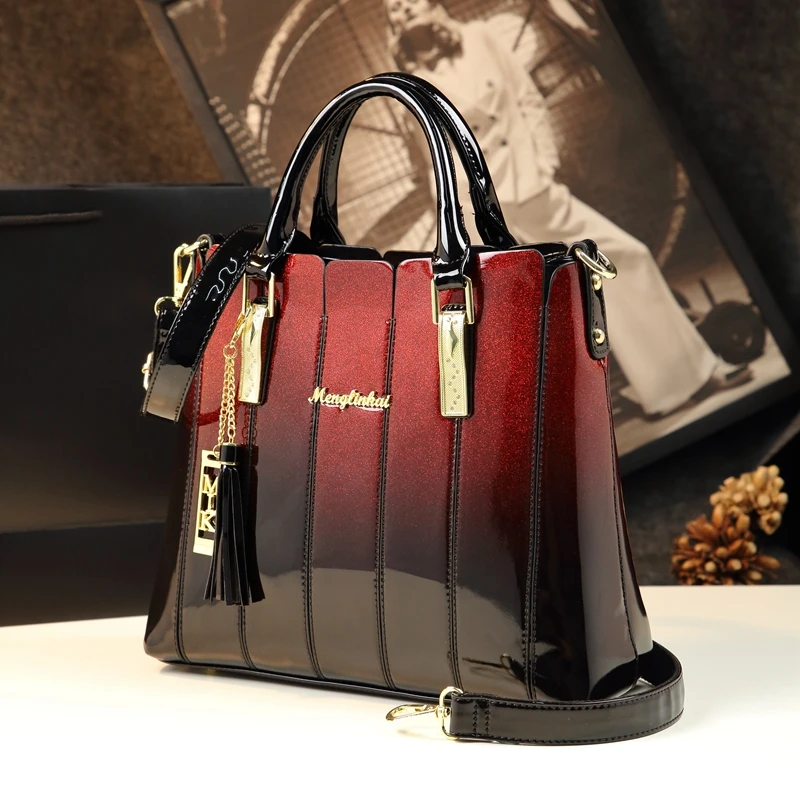 Burgundy 1 ICEV, роскошная женская сумка, дизайнерская, брендовая, женская кожаная сумка, большая вместительность, со вставками, лакированная кожа, женские сумки на плечо - Цвет: Burgundy 1