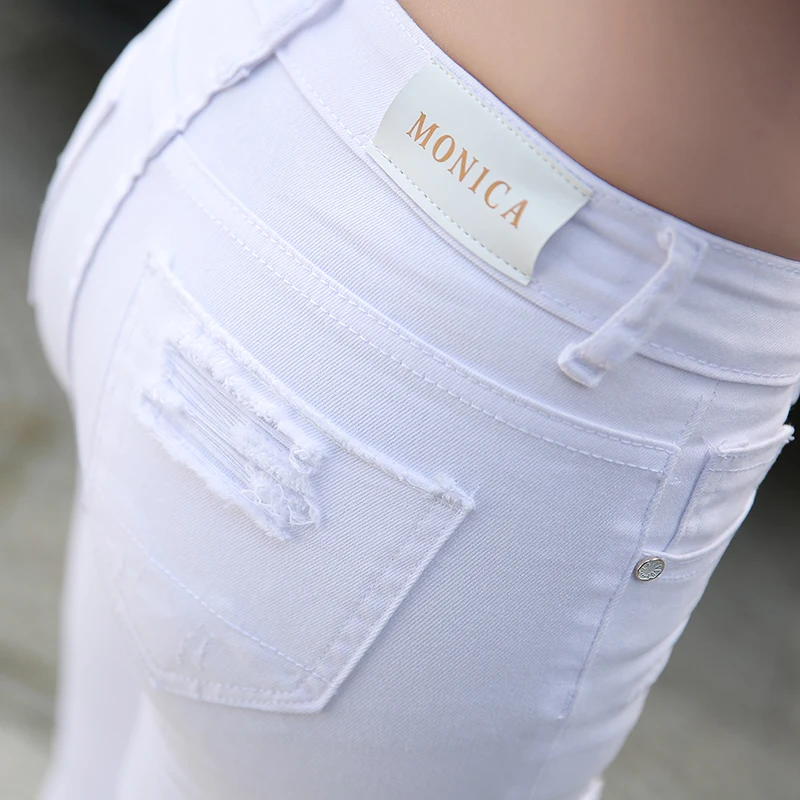 Loyalget Stretch White Streetwear Hole Women Jeans Destroyed Ripped Pencil Pants Ankle Length Skinny For |