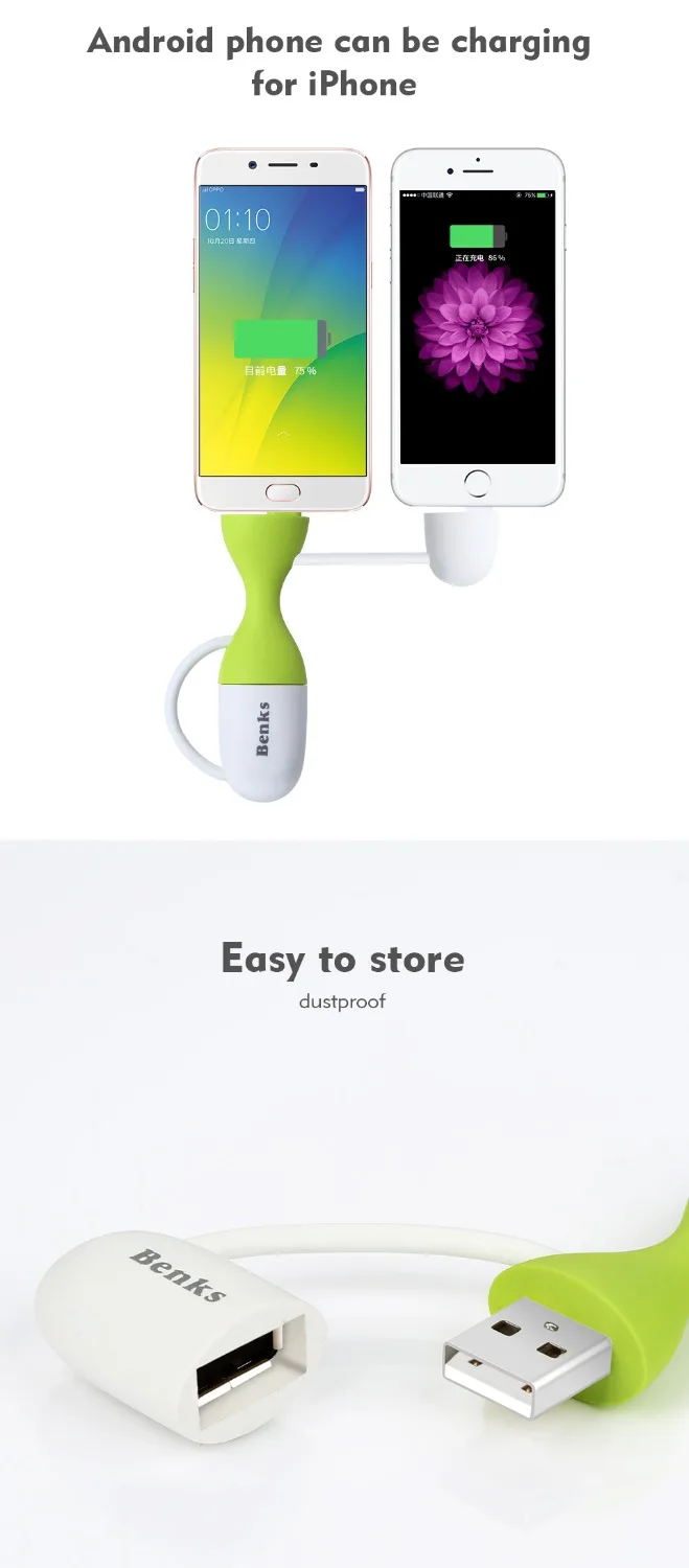 Benks 2 в 1 8 Pin Micro USB кабель для зарядки и передачи данных iPhone Xs Max X 7 Быстрая зарядка