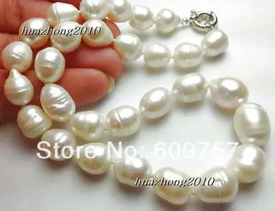 

Real natural Freshwater jewelry 11-12mm the White Tahitian Cultured Pearl Necklace 18'' hook necklaces
