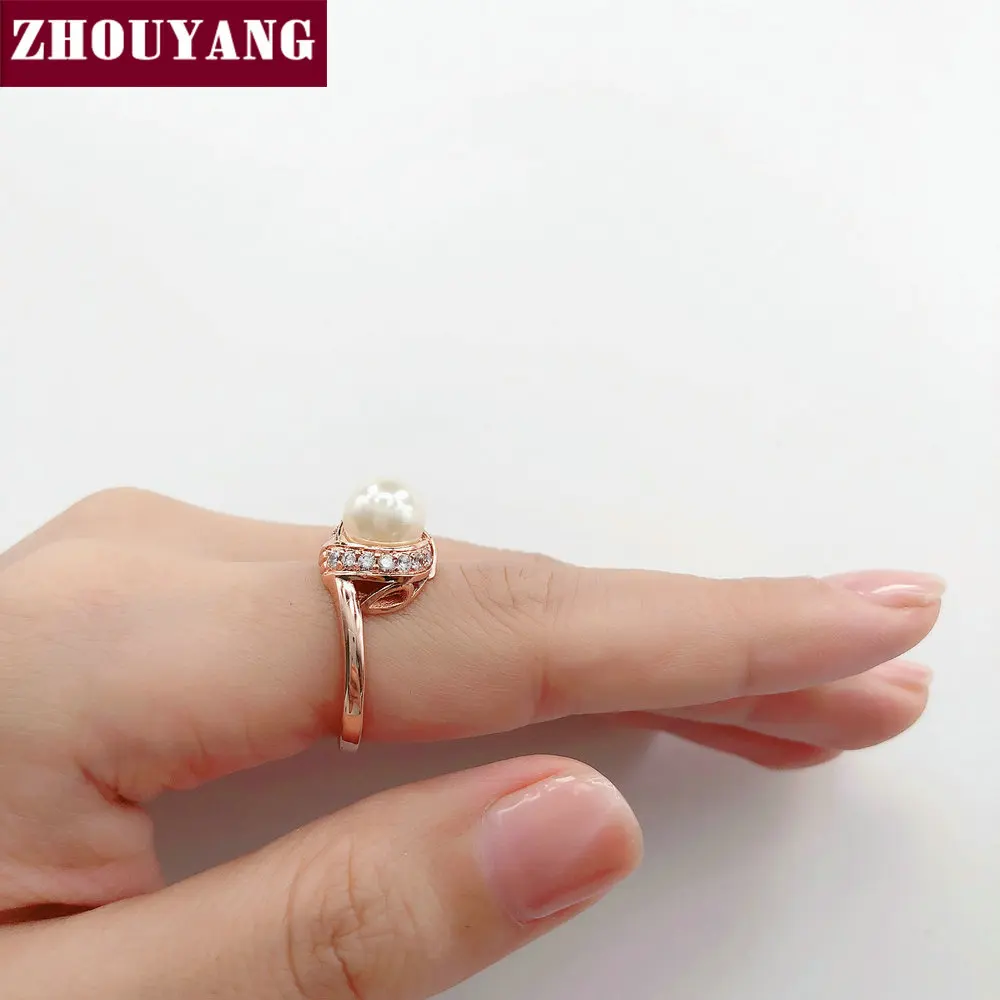 ZHOUYANG обручальные кольца для женщин Простой Имитация Жемчуга кубического
