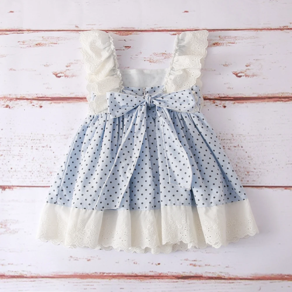 MyLittleOne 2019 Summer Spain Design Polka Dot Vintage Lace Ruffle Linen Little Girl Dress | Детская одежда и обувь