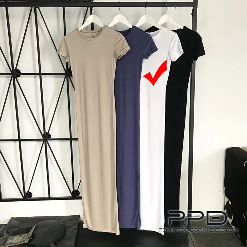 Color-3 Очень дышащее и удобное тонкое длинное платье с короткими рукавами и круглым вырезом сзади - Цвет: Color-3