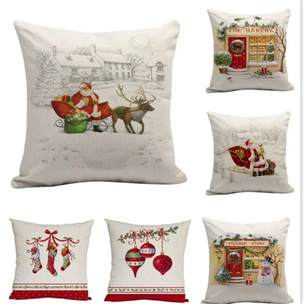 Merry Christmas льняная Подушка Санта Чехлы Диванный домашний декор almofadas para диванные
