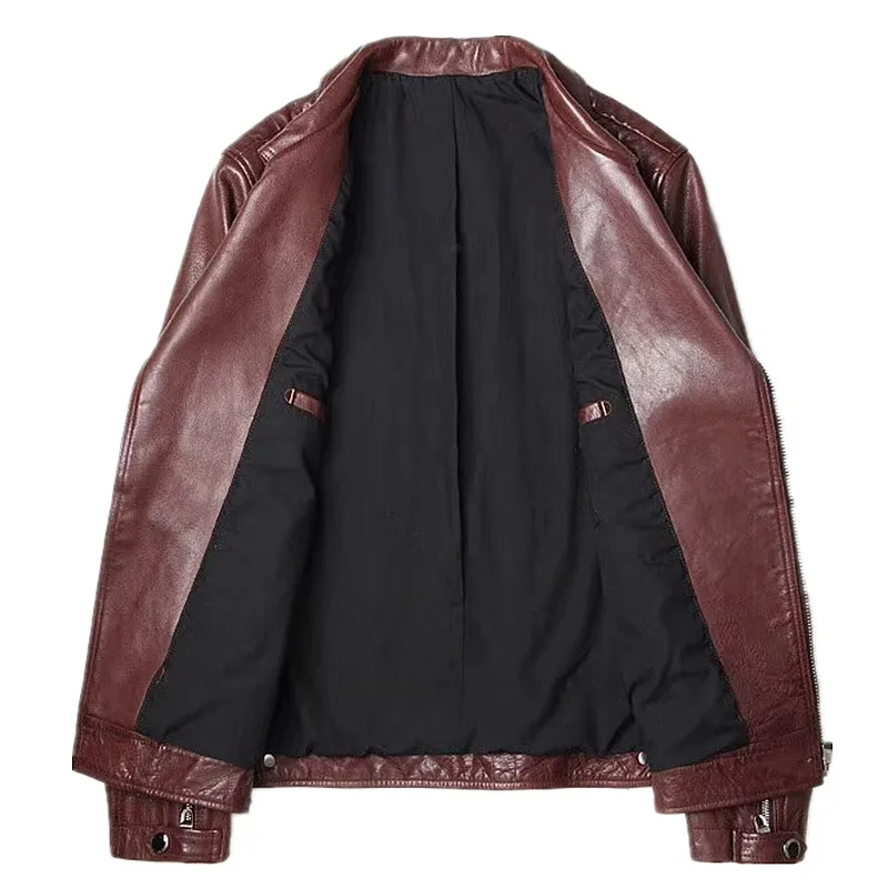 Abou Anbow Frayed Cowhide Natural Leather Jacket Autumn Moto & Biker Hand Rubbing Short Model Outerwear Coat | Мужская одежда