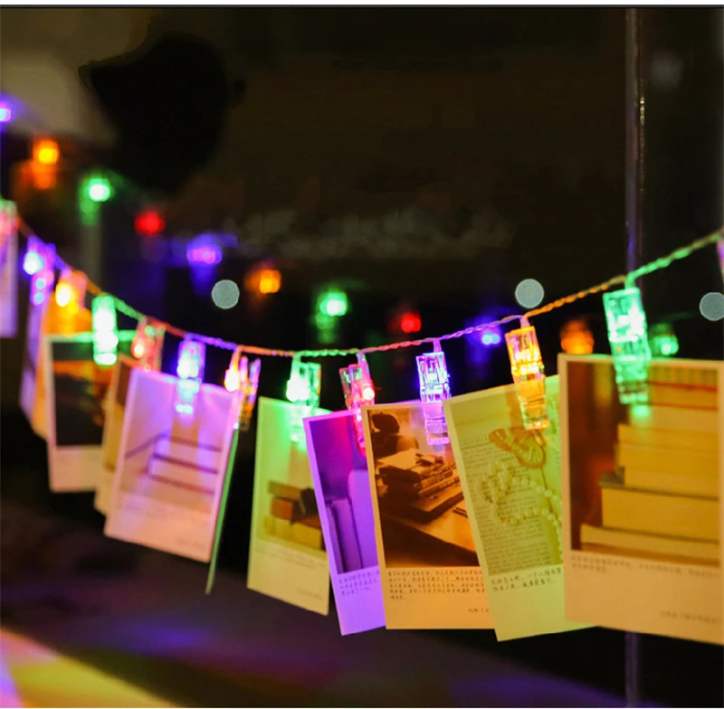 Светодиодная гирлянда 1 м 5 с зажимом для фото аккумуляторной коробкой теплый