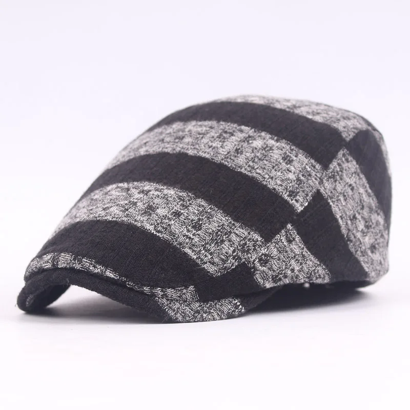 Men Fashion Knitted Crochet Stripe Hat Beret Peaked Driver Cabbie Newsboy Cap CSHAT0142 |