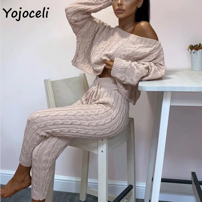 Теплый Зимний вязаный комбинезон Yojoceli из двух частей повседневный Женский