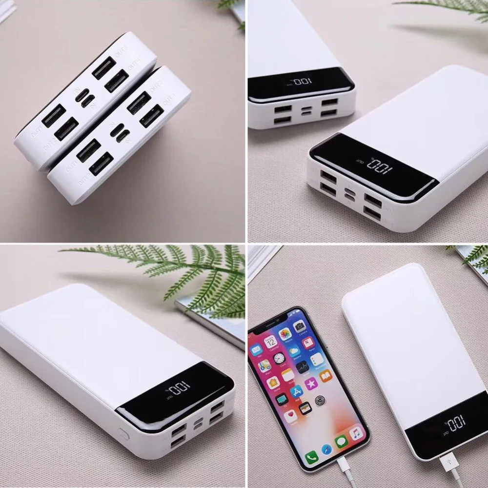Внешний аккумулятор с 4 usb-портами, 20000 мА/ч, внешний аккумулятор, микро usb type C, входное зарядное устройство для iPhone, Android, 8x18650, батареи